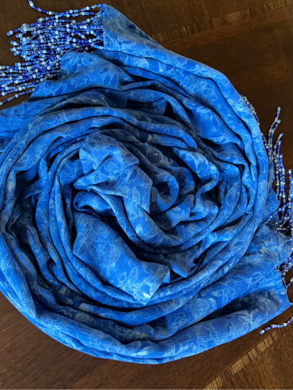 Blue Beaded Fringe Women's Scarf 19“ x 71“ - Picture 2 of 8